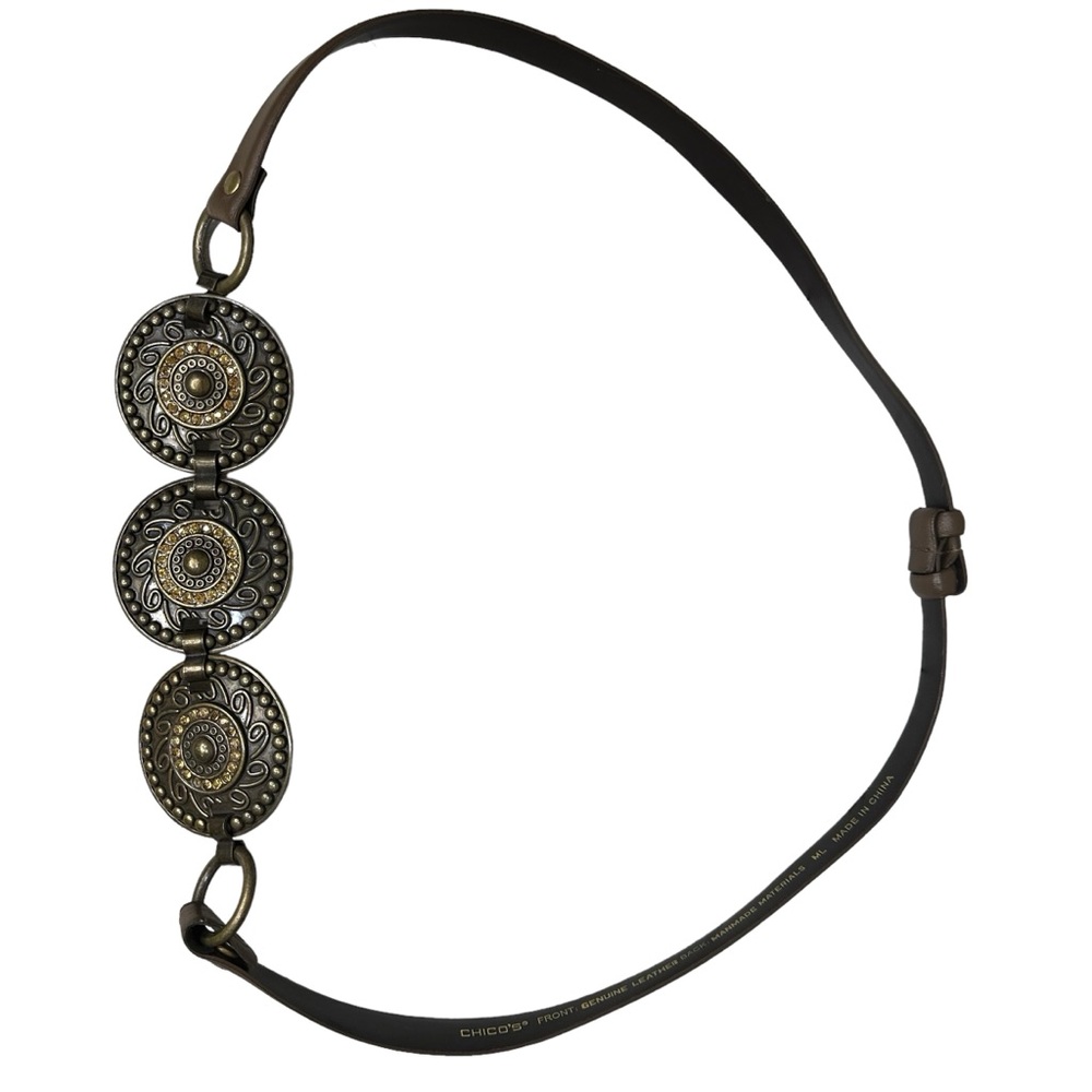 Vintage Chicos Hippie Boho Brown Leather 2.5”Wide Conchos Belt Southwest…
